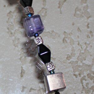 Chico's Punk Style Glass & Metal Beaded Choker - Purple- Black- Silver tone